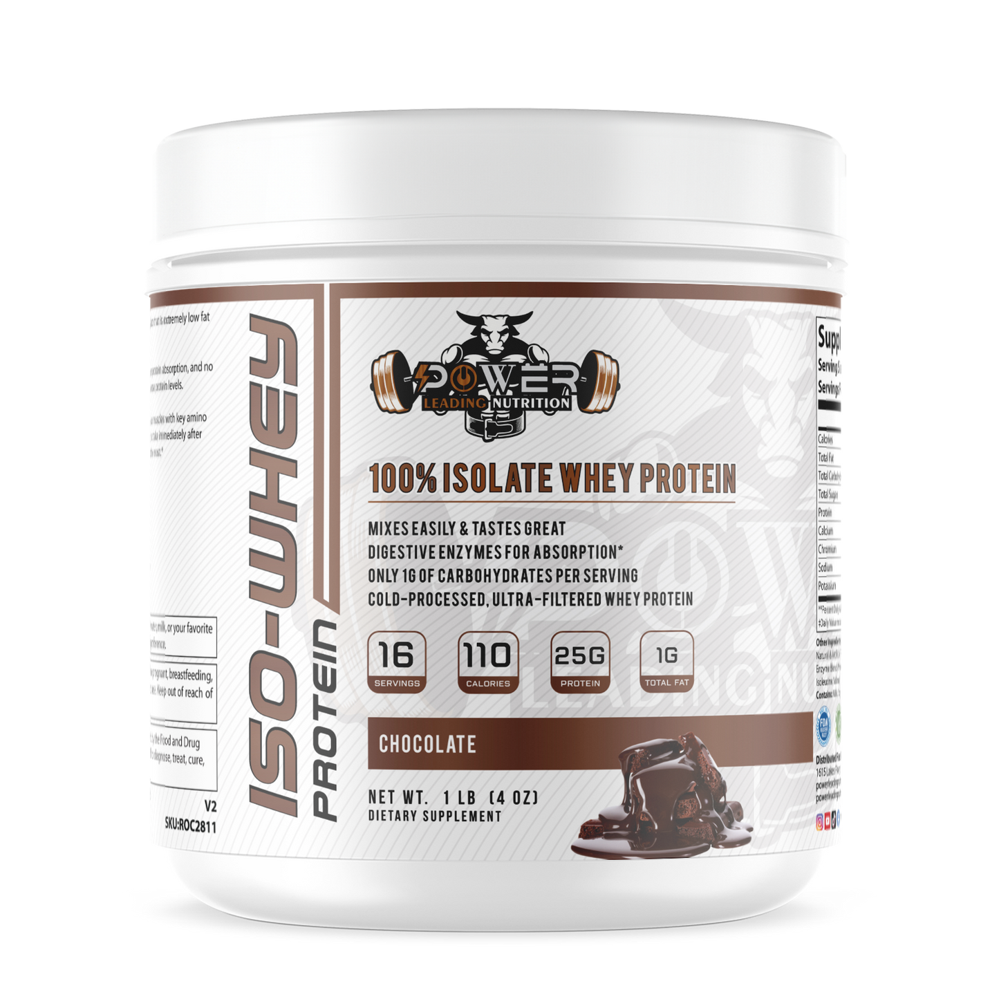 🥛 100% Isolate Whey Protein Chocolate 1 LB | 25g Protein | Power Leading Nutrition