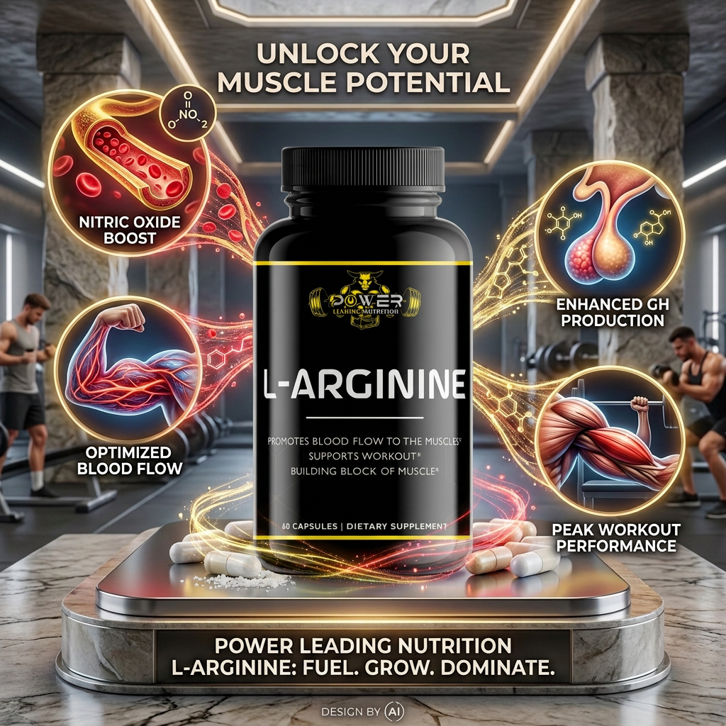 L-Arginine 60 Capsules | Nitric Oxide & Workout Support | Power Leading Nutrition