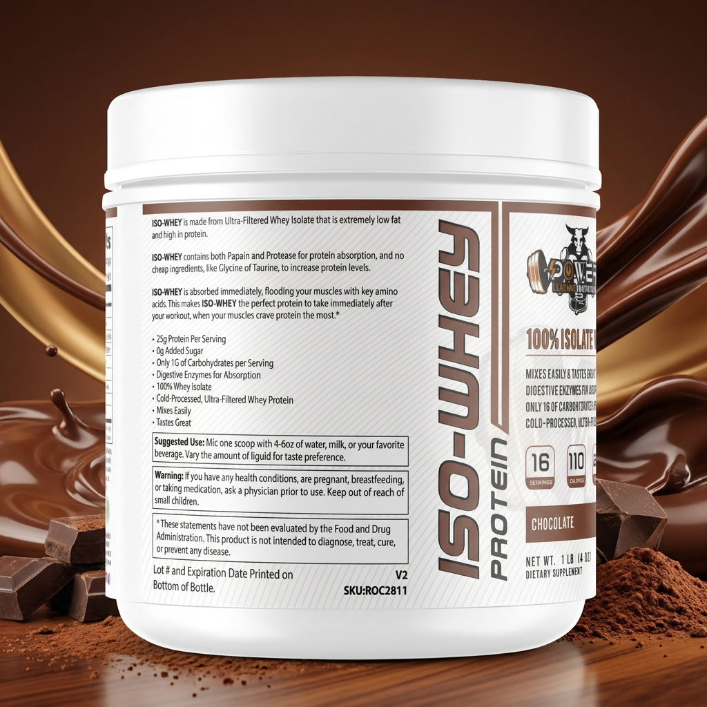 🥛 100% Isolate Whey Protein Chocolate 1 LB | 25g Protein | Power Leading Nutrition