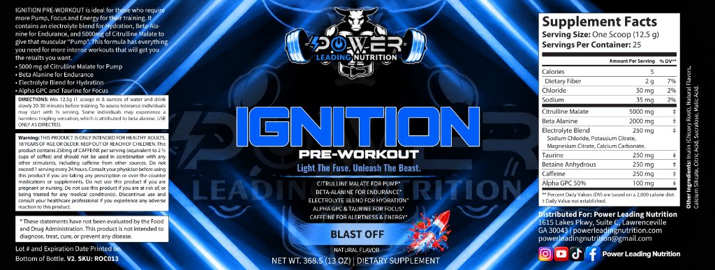 Ignition Pre-Workout – Pump, Focus & Energy Formula (Blast Off) ⚡