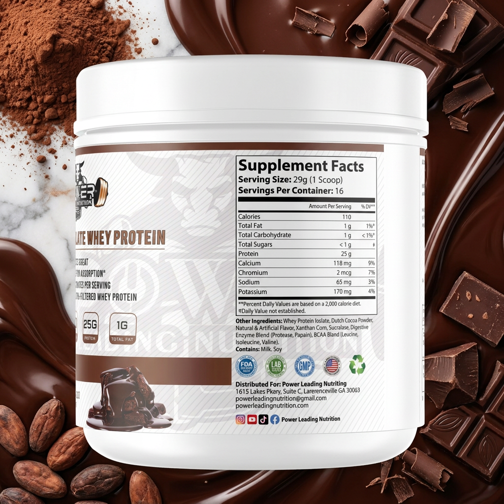 🥛 100% Isolate Whey Protein Chocolate 1 LB | 25g Protein | Power Leading Nutrition