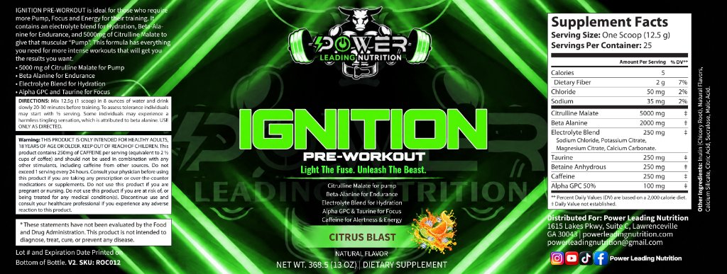 Ignition Pre-Workout – Pump, Focus & Energy Formula (Citrus Blast) ⚡