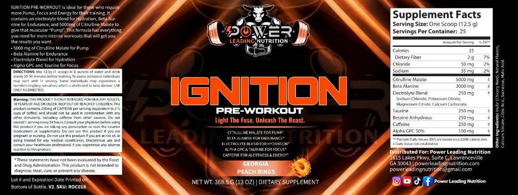Ignition Pre-Workout – Pump, Focus & Energy Formula (Georgia Peach Rings) ⚡
