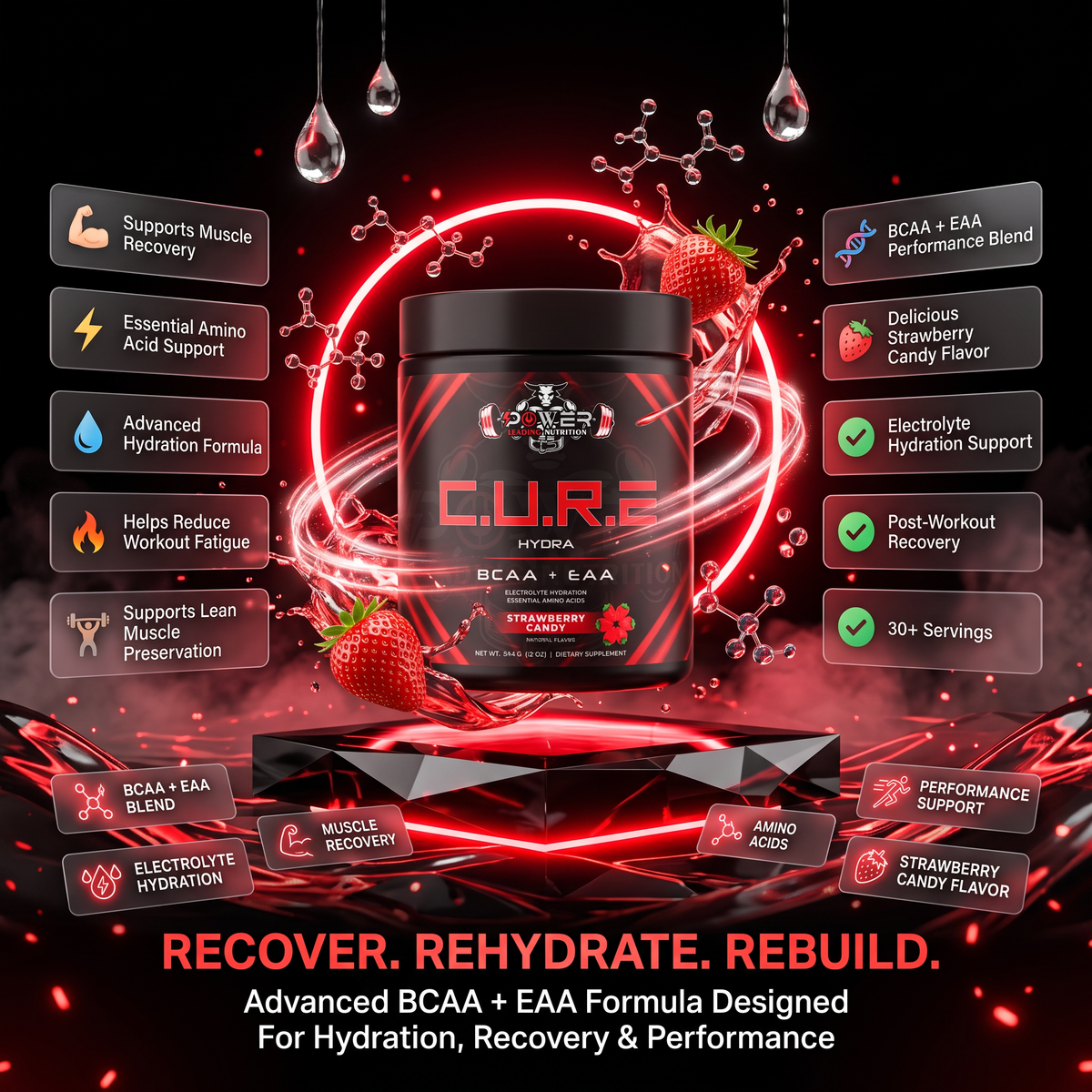 C.U.R.E.® Hydra – Advanced Hydration & Amino Support (STRAWBERRY CANDY)