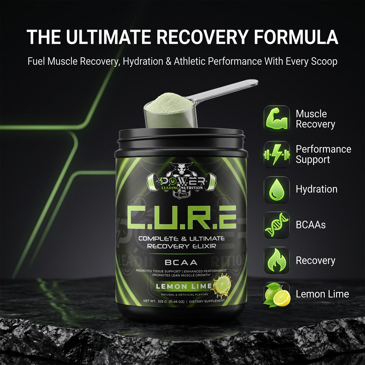 C.U.R.E.® Recovery Supplement | Muscle Recovery & Hydration (Lemon lime)