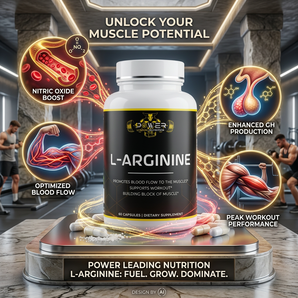 L-Arginine 60 Capsules | Nitric Oxide & Workout Support | Power Leading Nutrition