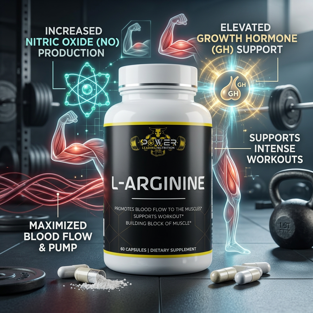 L-Arginine 60 Capsules | Nitric Oxide & Workout Support | Power Leading Nutrition