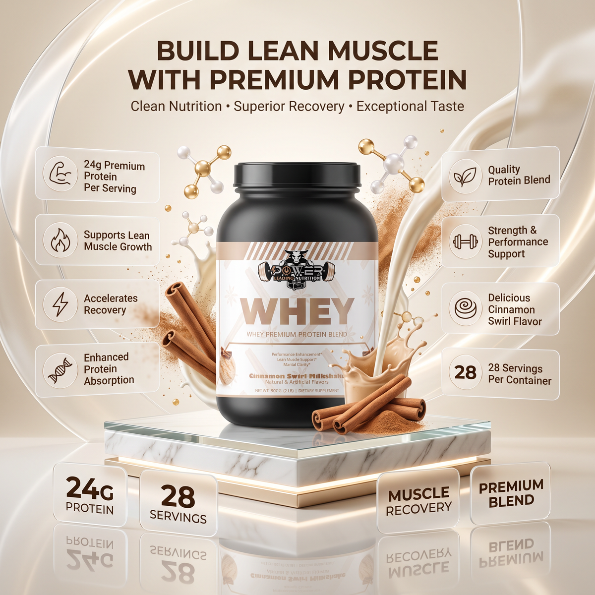 Premium Cinnamon Swirl Whey Protein Blend | Delicious Muscle-Building Fuel