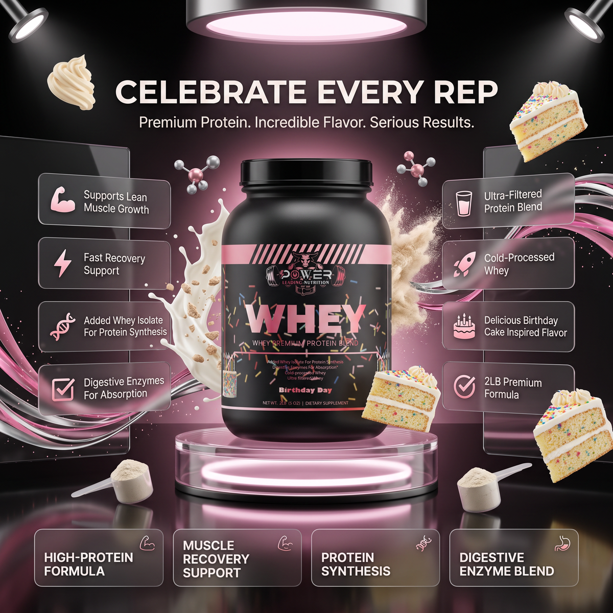 Premium Birthday Cake Whey Protein Blend | Celebrate Gains with Every Scoop