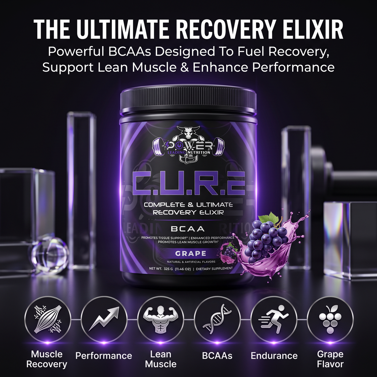 C.U.R.E.® Recovery Supplement | Muscle Recovery & Hydration (Grape)