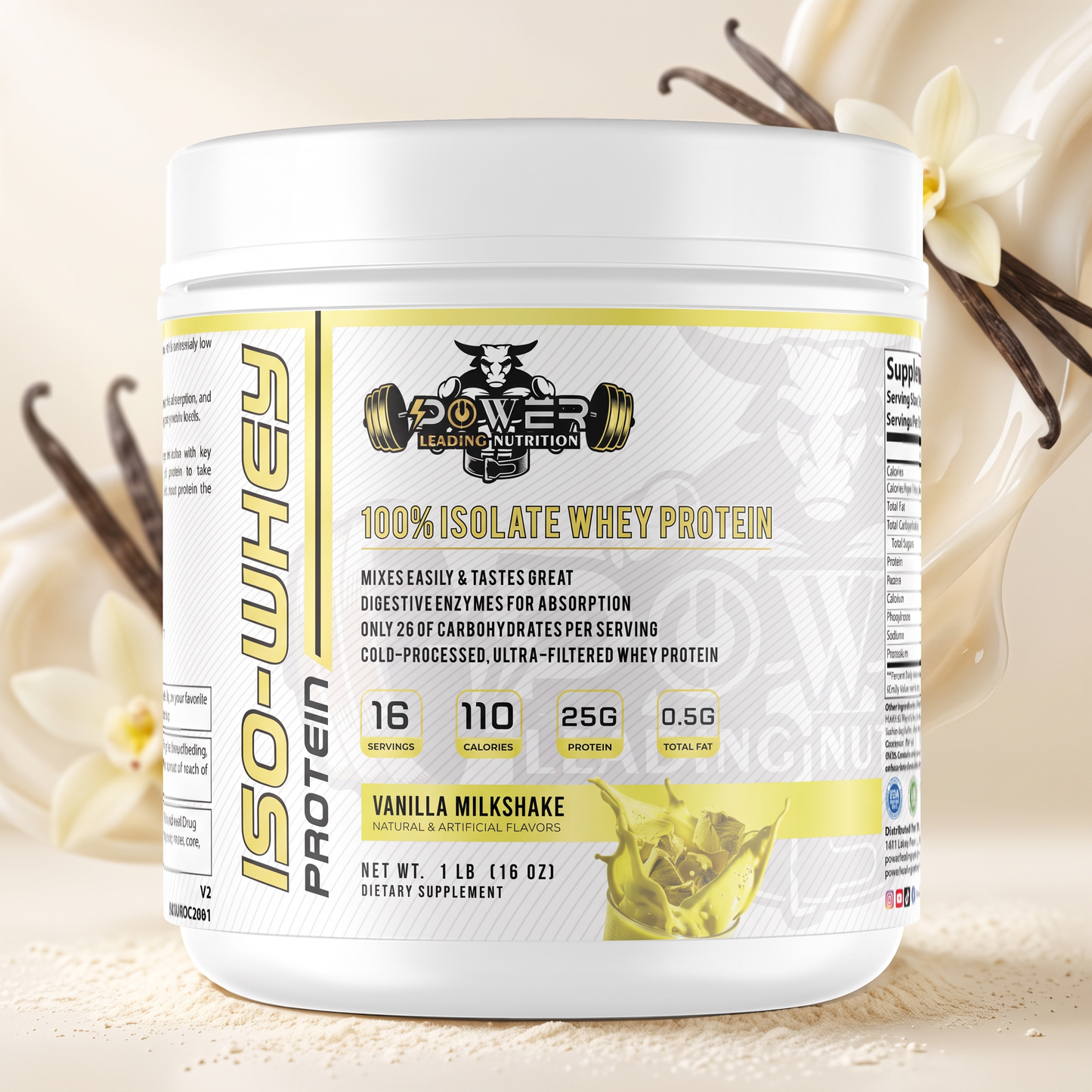 🥛 100% Isolate Whey Protein Vanilla Milkshake 1 LB | 25g Protein | Power Leading Nutrition