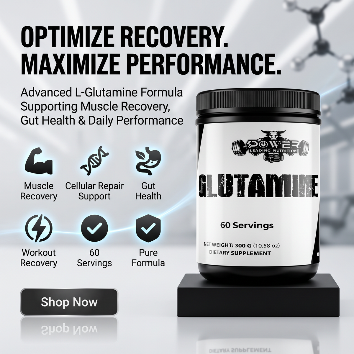 L-Glutamine Powder — Pure Muscle Recovery & Immune Support | Power Leading Nutrition