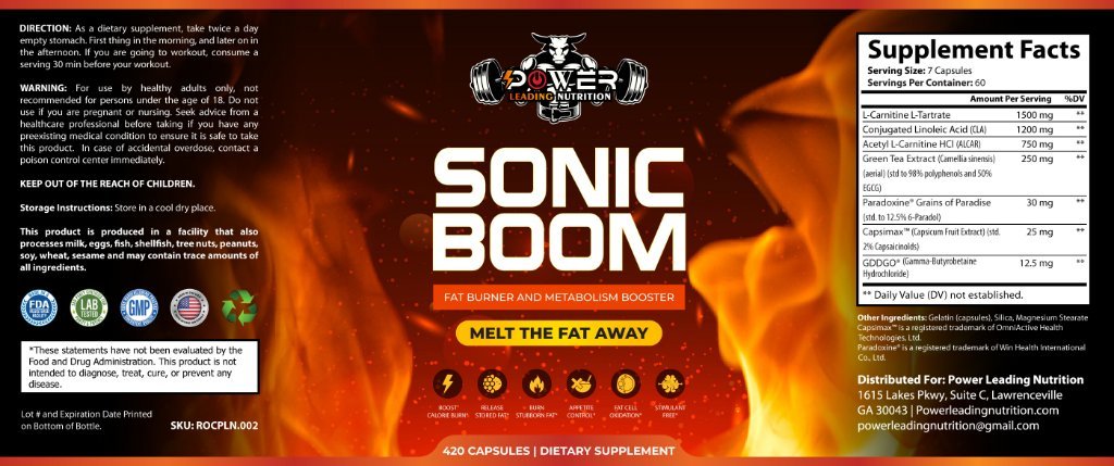 Sonic Boom Advanced Formula - full ingredients label (Supplement Facts)