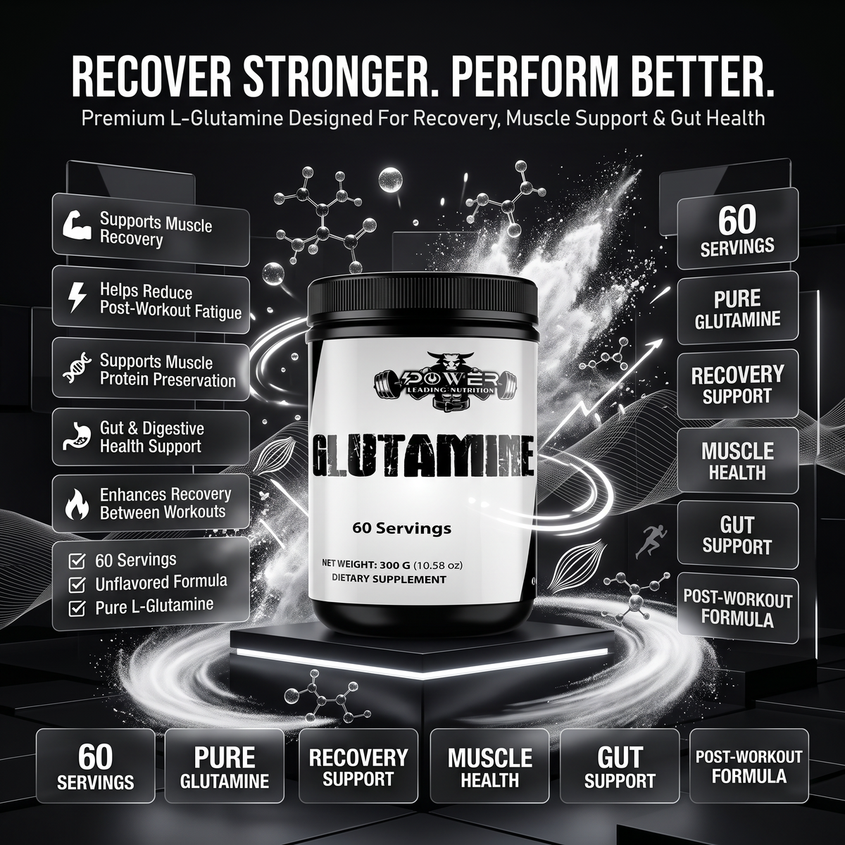 L-Glutamine Powder — Pure Muscle Recovery & Immune Support | Power Leading Nutrition