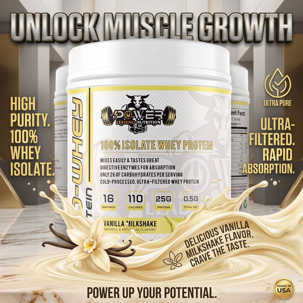 🥛 100% Isolate Whey Protein Vanilla Milkshake 1 LB | 25g Protein | Power Leading Nutrition