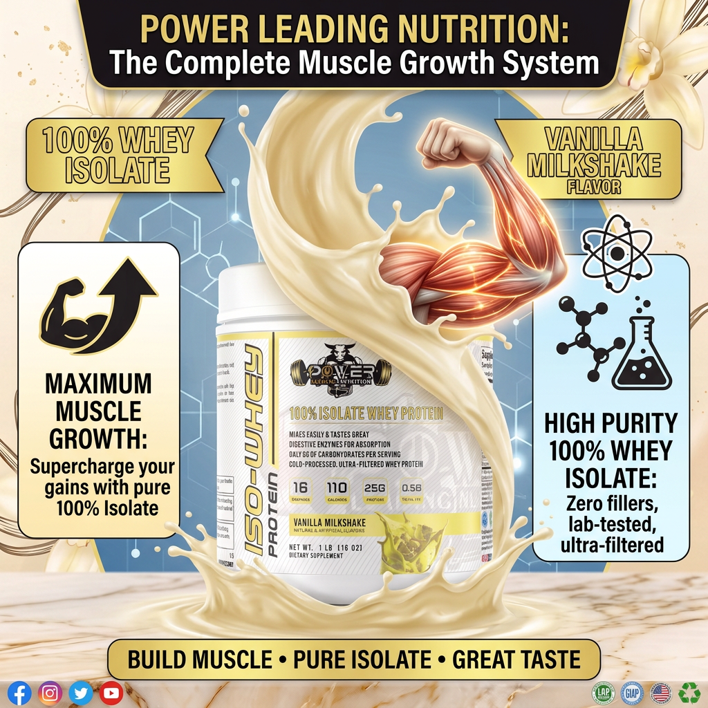 🥛 100% Isolate Whey Protein Vanilla Milkshake 1 LB | 25g Protein | Power Leading Nutrition