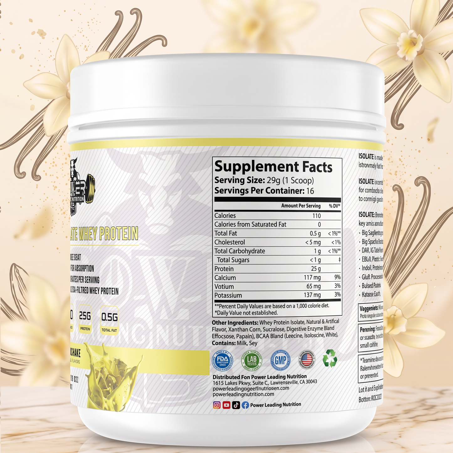 🥛 100% Isolate Whey Protein Vanilla Milkshake 1 LB | 25g Protein | Power Leading Nutrition