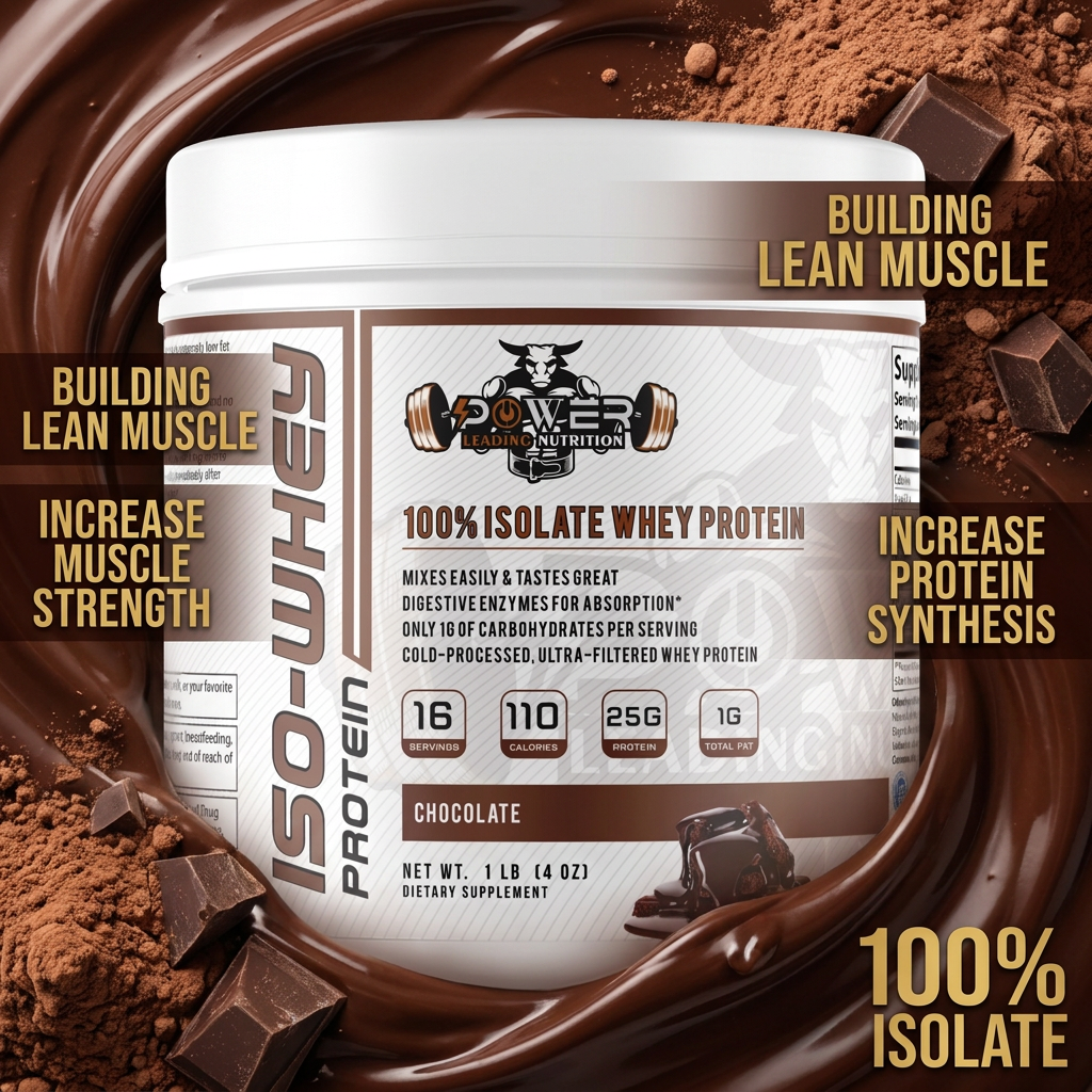 🥛 100% Isolate Whey Protein Chocolate 1 LB | 25g Protein | Power Leading Nutrition