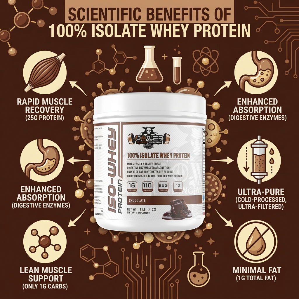 🥛 100% Isolate Whey Protein Chocolate 1 LB | 25g Protein | Power Leading Nutrition